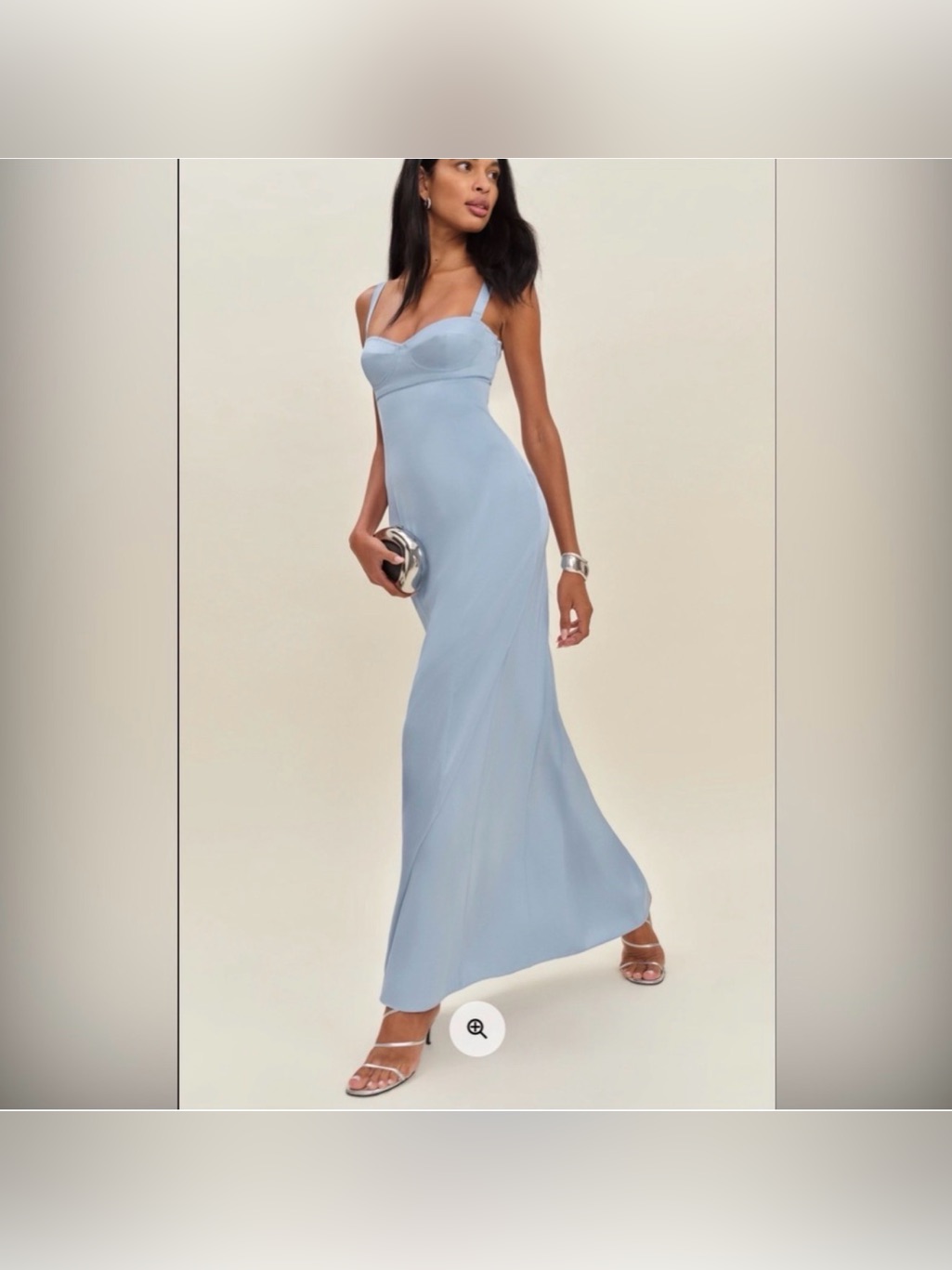 Reformation X Devon Lee Carlson Britney Satin Maxi Dress Blue Mist Size 10 Nwt